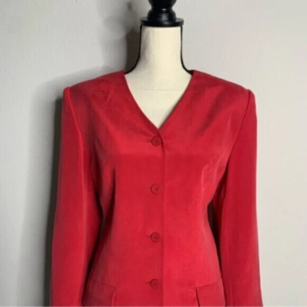 Andrea Viccaro Vintage Silk Single Breasted Collarless Blazer